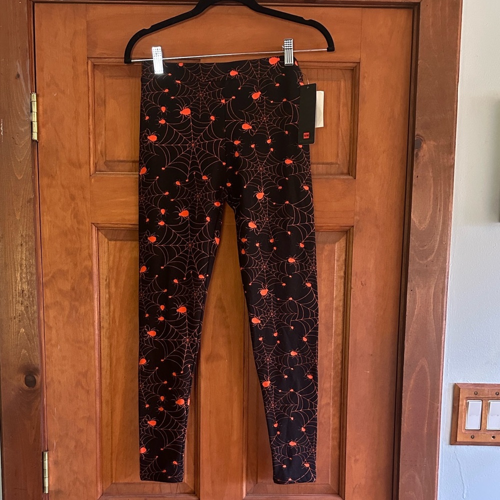 Shosho Black and Orange Spider Web Leggings
